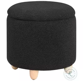 Valia Black Faux Sheepskin Upholstered Round Storage Ottoman