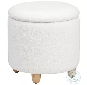 Valia Ivory Faux Sheepskin Upholstered Round Storage Ottoman
