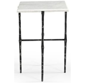 Darcy Antique Nickel and White Square Marble Top Accent Table