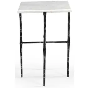 Darcy Antique Nickel and White Square Marble Top Accent Table