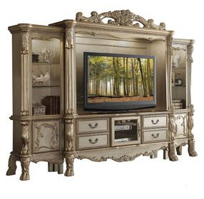 Dresden Gold Patina and Bone 121" Entertainment Center with LED
