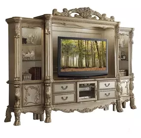 Dresden Gold Patina and Bone 121" Entertainment Center with LED