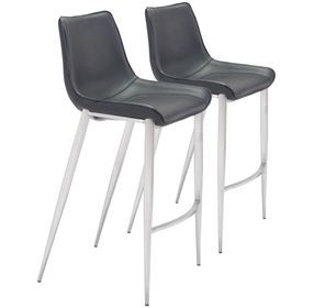 Magnus Black And Brushed Stainless Steel Bar Stool Set Of 2