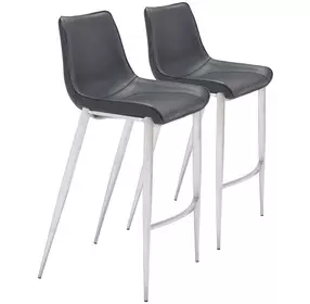 Magnus Black And Brushed Stainless Steel Bar Stool Set Of 2