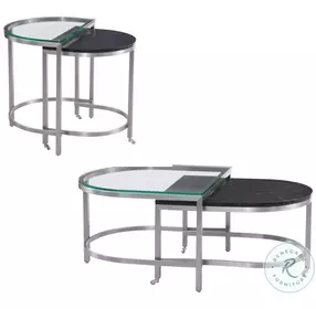 Hensley Satin Nickel And Black Marble Occasional Table Set Set Of 2