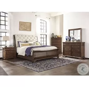 Trisha Yearwood Home Coffee Upholstered Sleigh Bedroom Set