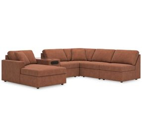 Modmax Spice Performance Fabric 6 Piece Modular Sectional with LAF Chaise and Audio Console