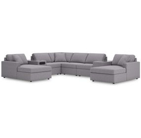 Modmax Granite Performance Fabric 8 Piece Modular Double Chaise Sectional with Audio and Storage Consoles