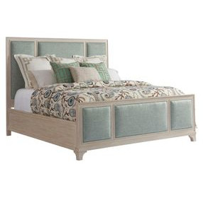 Crystal Cove Green and Gray Upholstered Queen Panel Bed
