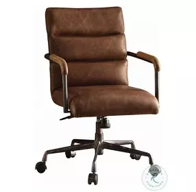 Harith Retro Brown Top Grain Leather Swivel Office Chair