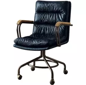 Harith Vintage Blue Leather Upholstered Swivel Office Chair