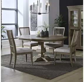 Haven Hills Camel Beige and Sand Upholstered 5 Piece Extendable Pedestal Base Dining Set