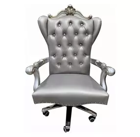 Versailles Silver Upholstered Executive Office Chair with Nailhead Trim