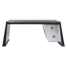 Brancaster Distress Chocolate and Silver Leather 80" Executive Writing Desk with Nailhead Trim