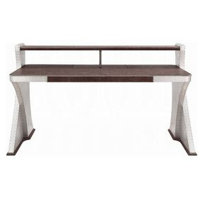 Brancaster Retro Brown and Silver Leather 72" Executive Writing Desk with Nailhead Trim