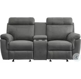 Clifton Gray Double Glider Reclining Loveseat With Center Console