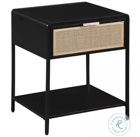 Lanewood Black 1 Drawer Radio Weave Cane Bedside Table