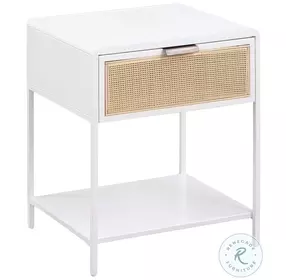 Lanewood White 1 Drawer Radio Weave Cane Side Table With Shelf