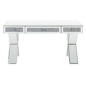 Noralie Silver and Gray 59" Writing Desk with 3 Drawers