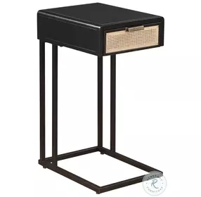 Lanewood Black 1 Drawer Radio Weave Cane Side Table