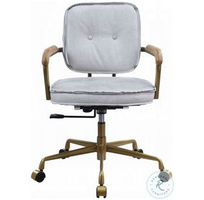 Siecross Vintage White Top Grain Leather Swivel Office Chair from