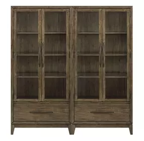 Lake House Harvest Brown 2 Piece Bunching Display Cabinet Set with LED