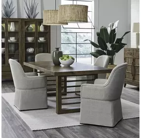 Lake House Harvest Brown and Textured Taupe Upholstered 5 Piece Extendable Double Pedestal Base Dining Set