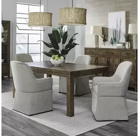 Shaker Lakes Harvest Brown and Textured Taupe Upholstered 5 Piece Extendable Rectangular Dining Set