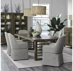Lake House Harvest Brown and Textured Taupe Upholstered 7 Piece Extendable Double Pedestal Base Dining Set