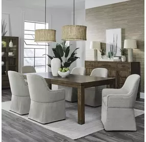 Lake House Harvest Brown and Textured Taupe Upholstered 7 Piece Extendable Rectangular Dining Set
