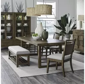 Lake House Harvest Brown and Textured Taupe 6 Piece Extendable Double Pedestal Base Dining Set