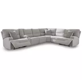Acklen Place Pewter Performance Fabric 7 Piece Modular Zero Gravity Power Sectional Reclining Sofa with Pillows and USB Charging
