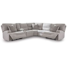 Acklen Place Pewter Performance Fabric 6 Piece Modular Power Reclining Sectional with Pillows and USB Charging