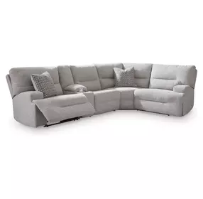 Acklen Place Pewter Performance Fabric 5 Piece Modular Power Reclining Sectional with Pillows and USB Charging