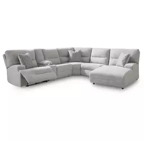 Acklen Place Pewter 6 Piece Performance Fabric Power Reclining Sectional with RAF Chaise