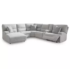 Acklen Place Pewter 6 Piece Performance Fabric Power Reclining Sectional with LAF Chaise