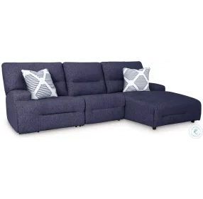 Acklen Place Navy 3 Piece Performance Fabric Power Reclining Sectional with RAF Chaise