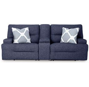 Acklen Place Navy Performance Fabric 3 Piece Modular Power Reclining Sectional with Console and USB Charging