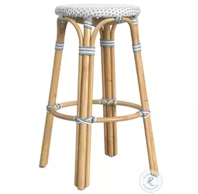 Tobias Powder Blue And White Rattan Performance Fabric Bar Stool