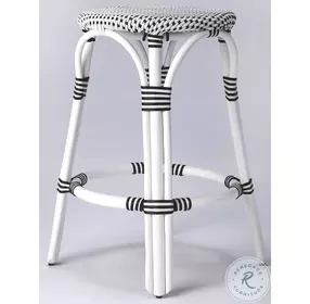 Tobias Black And White Rattan Performance Fabric Counter Height Stool