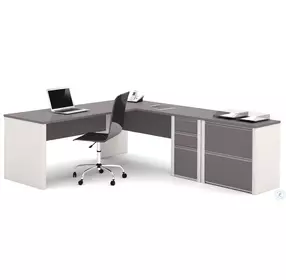 Connexion Slate And Sandstone L Shaped Desk with Pedestal