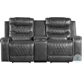 Putnam Gray Double Power Reclining Center Console Loveseat