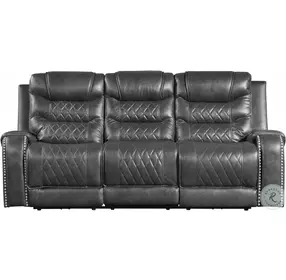 Putnam Gray Double Power Reclining Sofa With Drop-Down Table