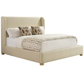 Summerland Beige Leather Upholstered Queen Panel Bed