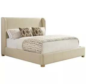 Summerland Beige Leather Upholstered Queen Panel Bed