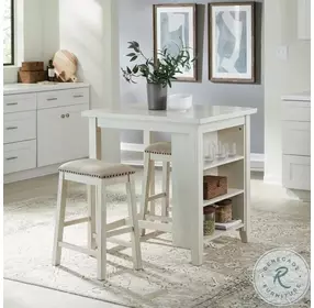 Clearwater Creek White 3 Piece Storage Counter Height Dining Set