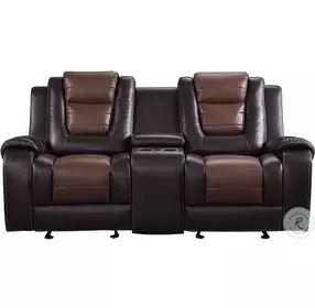 Briscoe Light And Dark Brown Double Glider Reclining Console Loveseat