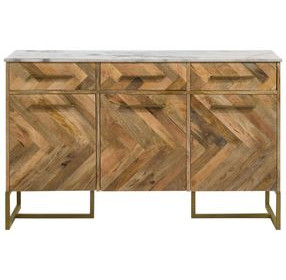 Keaton Natural And Antique Gold Cabinet with Marble Top