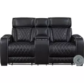 Fairway Black Double Power Reclining Console Loveseat with Power Headrest