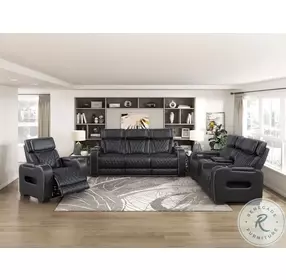 Fairway Black Double Power Reclining Living Room Set